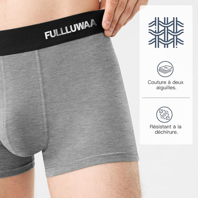 Fullluwaa - Lot de 10 Boxers Homme Coton, Confortable et Doux - Ajustés, Ceinture Élastique Ultra - Souple