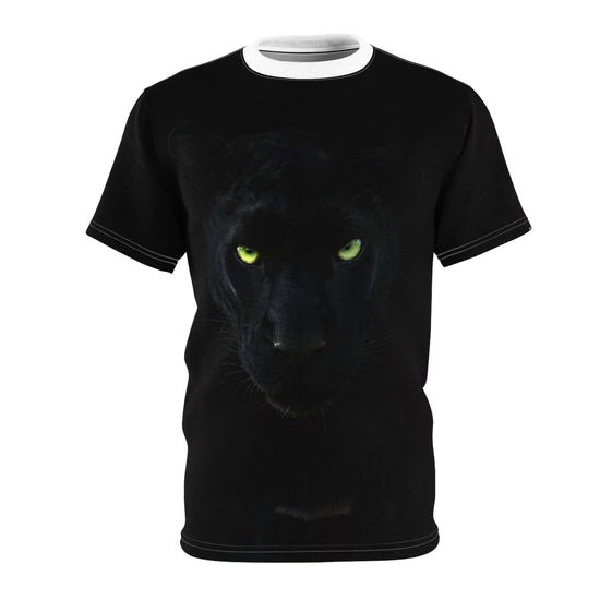 Midnight Panther Unisex Tee, Animal Lover Shirt, Unique AOP T-Shirt, Gift for Him/Her, Stylish Black Panther Top, Bold Graphic Tee