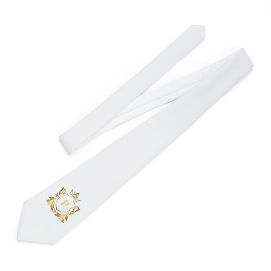Elegant White Necktie with Gold Crest – Perfect for Weddings, Formal Events, Gift for Him, Stylish Accessory, Custom Tie