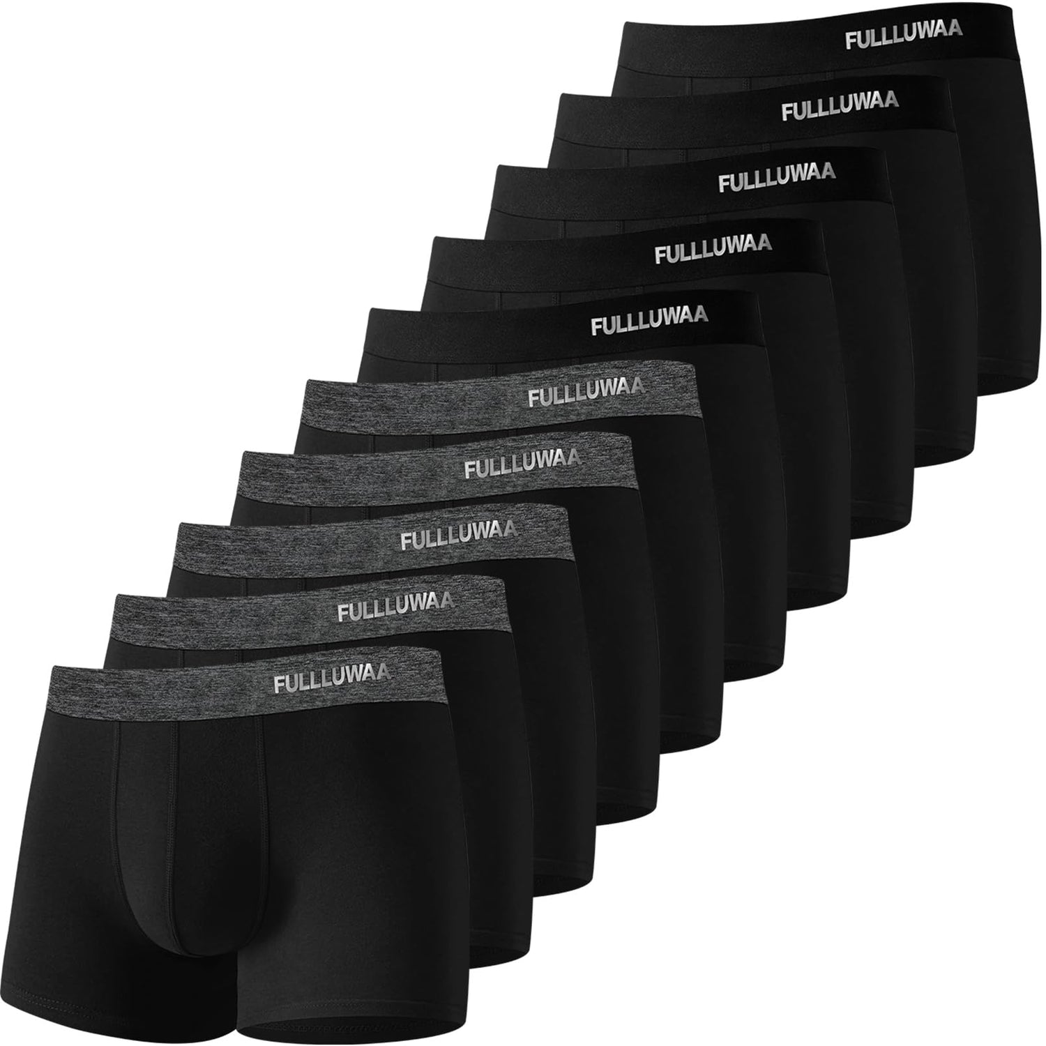 Fullluwaa - Lot de 10 Boxers Homme Coton, Confortable et Doux - Ajustés, Ceinture Élastique Ultra - Souple