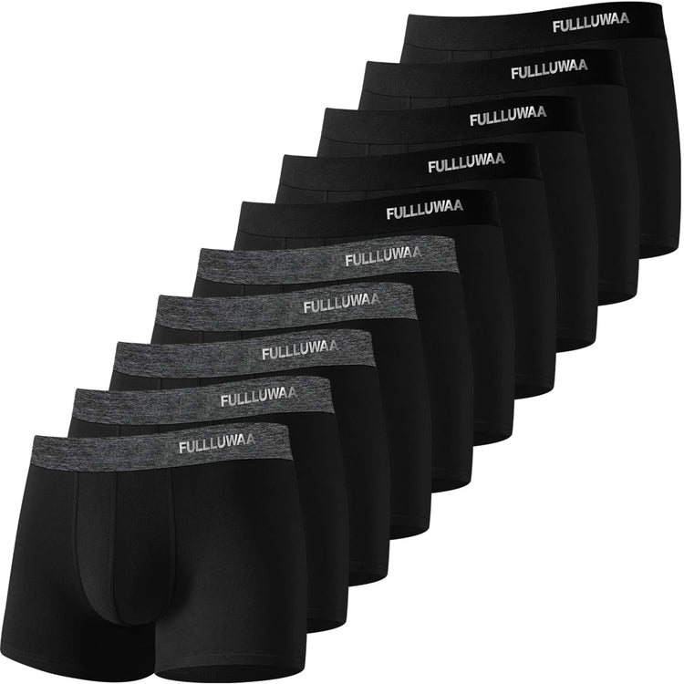 Fullluwaa - Lot de 10 Boxers Homme Coton, Confortable et Doux - Ajustés, Ceinture Élastique Ultra - Souple