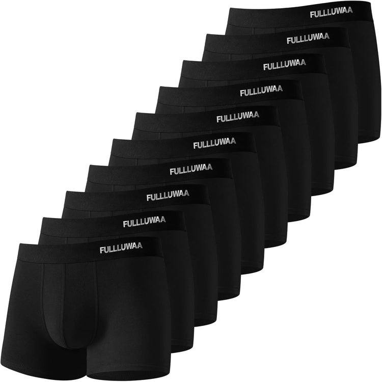 Fullluwaa - Lot de 10 Boxers Homme Coton, Confortable et Doux - Ajustés, Ceinture Élastique Ultra - Souple